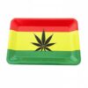 Rasta Rolling Metal Tray with Marijuana Leaf