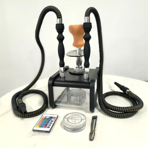 Acrylic Square Hookah with Double Hose and LED Light